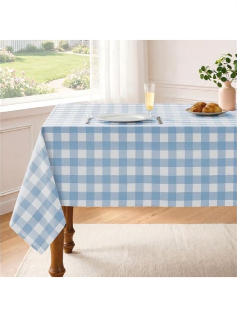 Waterproof Gingham Checkered Tablecloth 60x102 Wrinkle Free Polyester
